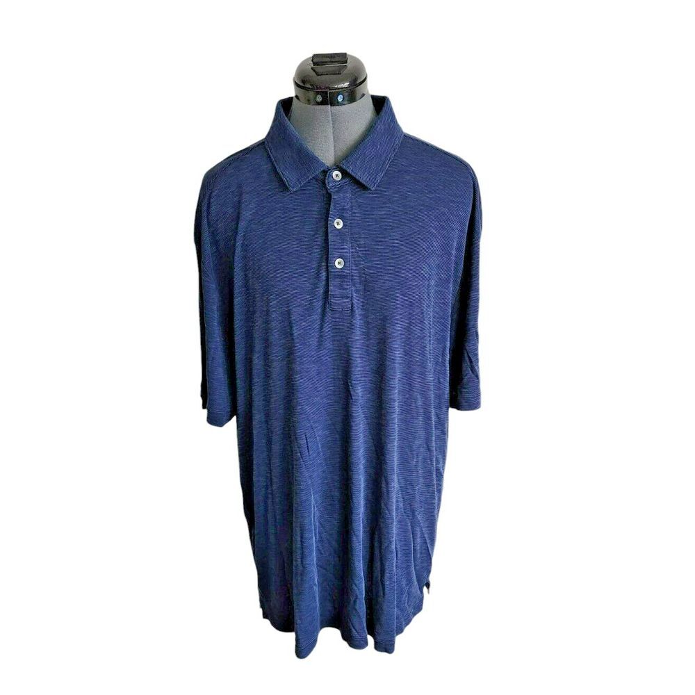 Tommy‎ Bahama Mens XL Emfielder Polo Shirt Navy Blue Striped Short Sleeve Pima